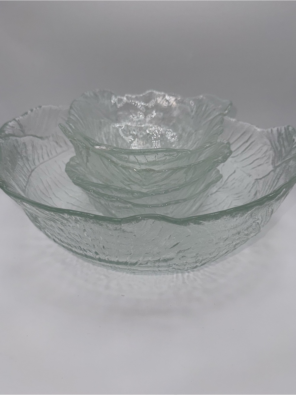 Viking Art Glass Cabbage Leaf Serving Bowl and Salad Bowles